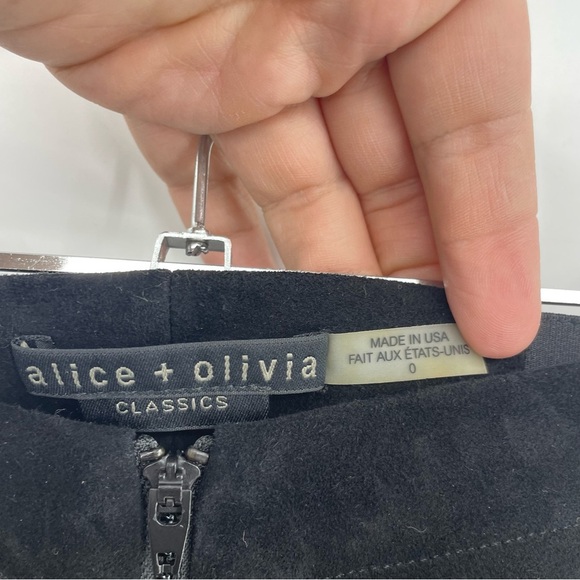 Alice + Olivia Lamb Leather Exposed Front Zip Ponte Combo Womens 0 Skinny Pant - Picture 4 of 11